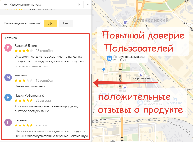 Пример отзыва в Яндекс Карте
