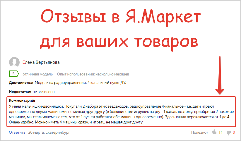 Пример отзыва в Яндекс маркете