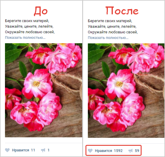 Пример увеличения лайков Вконтакте